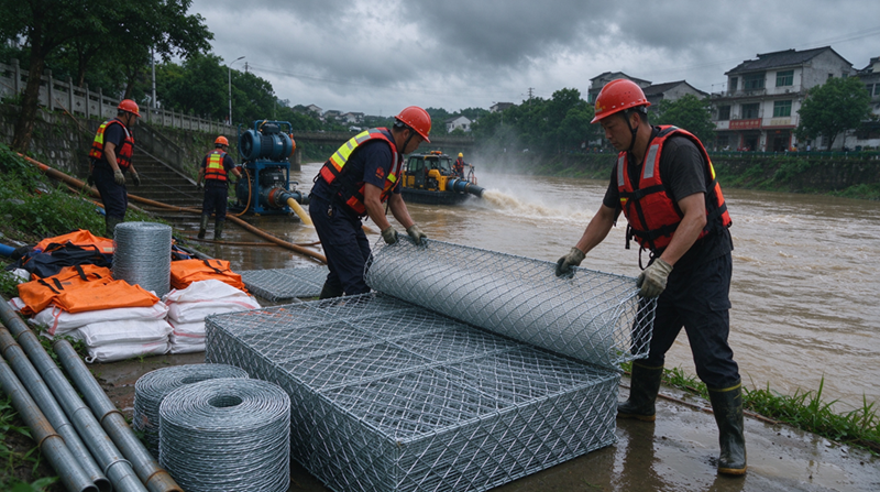 Produk Nyegah Banjir Changshu Jianghe Ngirim Bahan Gabion & Galvanis Mesh kanggo Proyek Dhukungan Drainase Darurat Mongolia Dalam